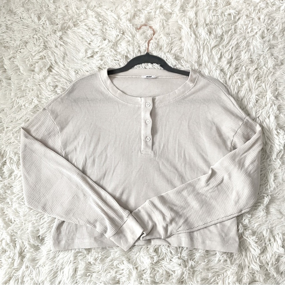 3/$45 Ardene Waffle Cropped Boxy Henley